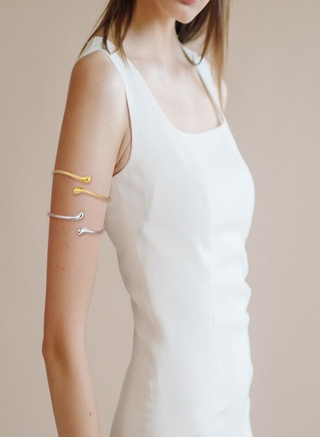 Xyulaan Gold Cuff Bracelets for Women, Silver Arm Cuff Jewelry for Women Upper Arm Bracelet Band, Minimalist Tarnish Free Gold Bracelets for Women Small Wrist Gold Upper Armband Greek Goddess Accessories - Image 5